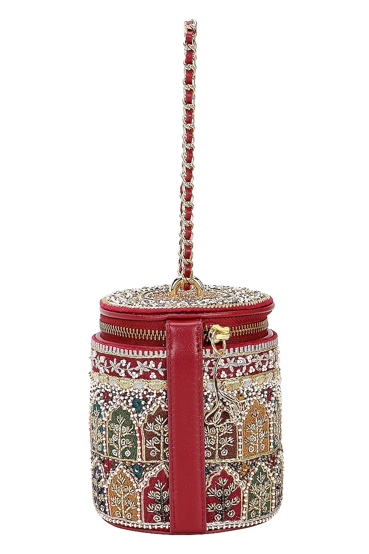 Multi-Colored Leather Zari Embroidered Potli by The Leather Garden at Pernia's Pop Up Shop