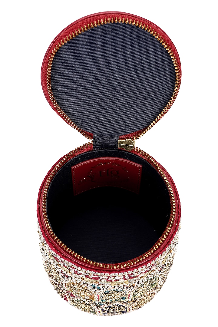 Multi-Colored Leather Zari Embroidered Potli by The Leather Garden at Pernia's Pop Up Shop