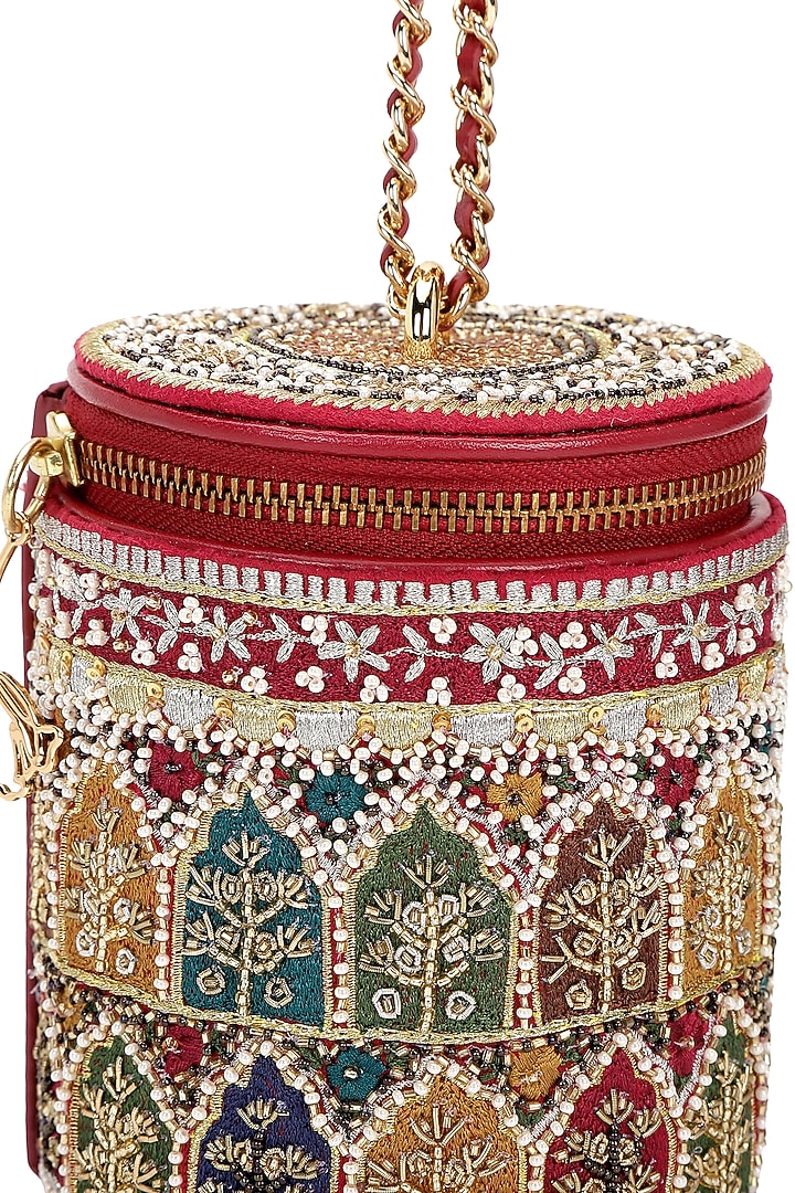 Multi-Colored Leather Zari Embroidered Potli by The Leather Garden at Pernia's Pop Up Shop