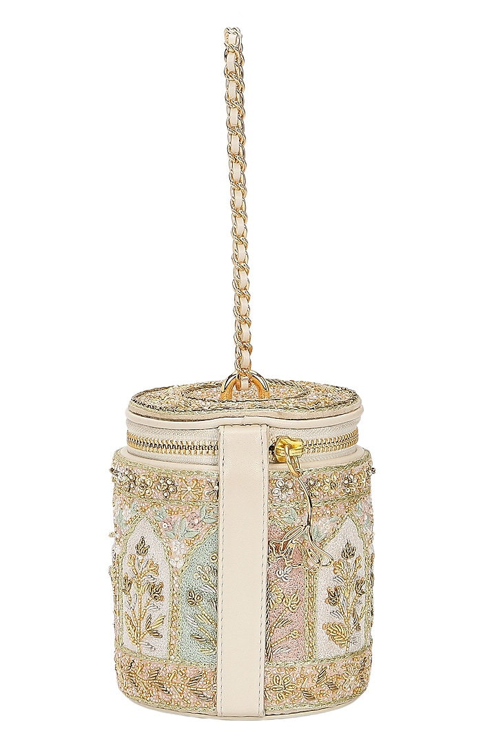 Ivory Leather Zari Embroidered Potli by The Leather Garden at Pernia's Pop Up Shop