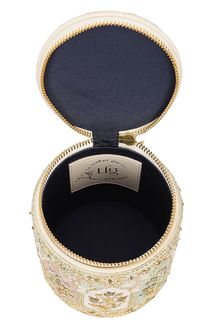 Ivory Leather Zari Embroidered Potli by The Leather Garden at Pernia's Pop Up Shop