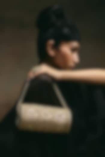 Nude Leather Hand Embroidered Cylindrical Clutch by The Leather Garden at Pernia's Pop Up Shop