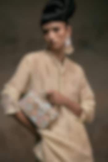 Ivory Leather Dabka Embroidered Vanity Bag by The Leather Garden at Pernia's Pop Up Shop