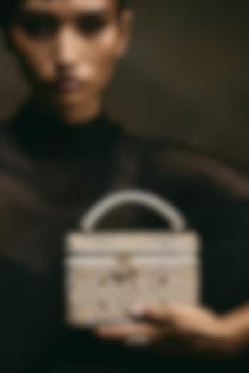 Ivory Leather Hand Embroidered Vanity Bag by The Leather Garden at Pernia's Pop Up Shop