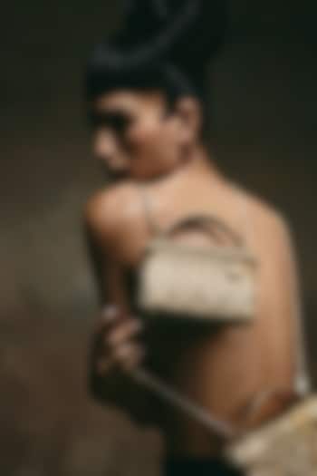 Bronze Leather Hand Embroidered Vanity Bag by The Leather Garden at Pernia's Pop Up Shop
