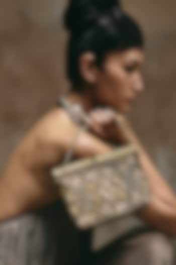 Bronze Leather Hand Embroidered Clutch by The Leather Garden at Pernia's Pop Up Shop