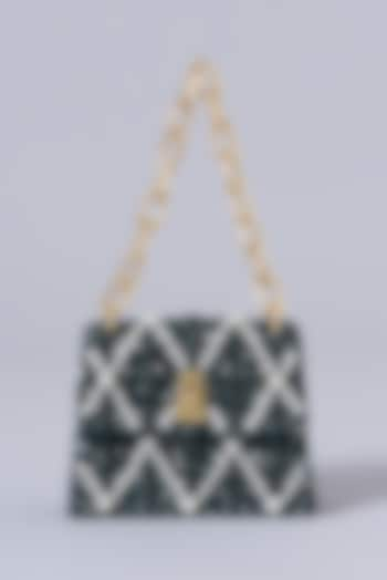 Emerald & Gold Leather Embroidered Mini Bag by The Leather Garden at Pernia's Pop Up Shop