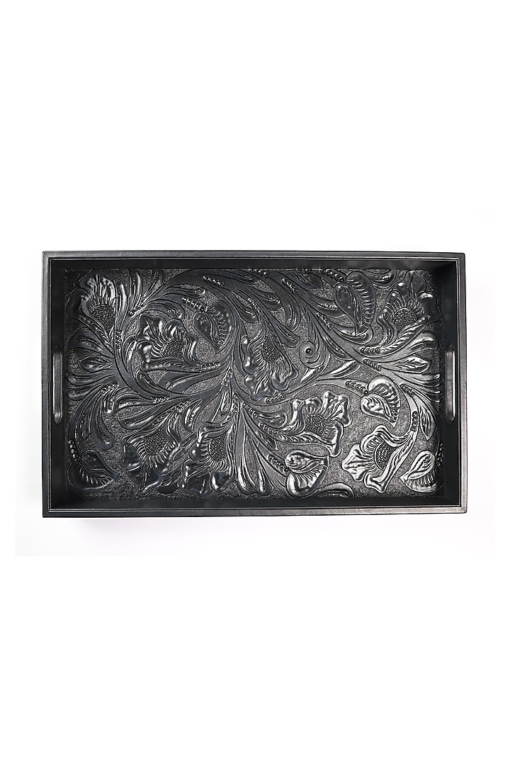 Black Leather Handcrafted Tray by The Leather Garden Home & Living