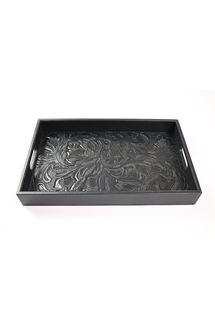 Black Leather Handcrafted Tray by The Leather Garden Home & Living at Pernia's Pop Up Shop