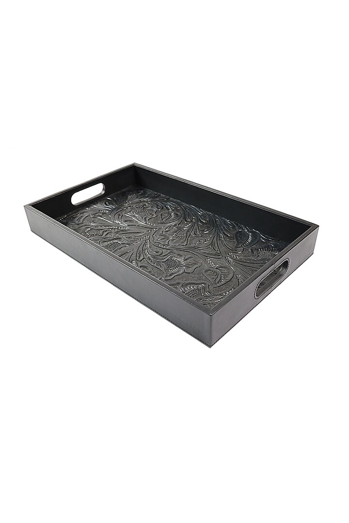 Black Leather Handcrafted Tray by The Leather Garden Home & Living at Pernia's Pop Up Shop