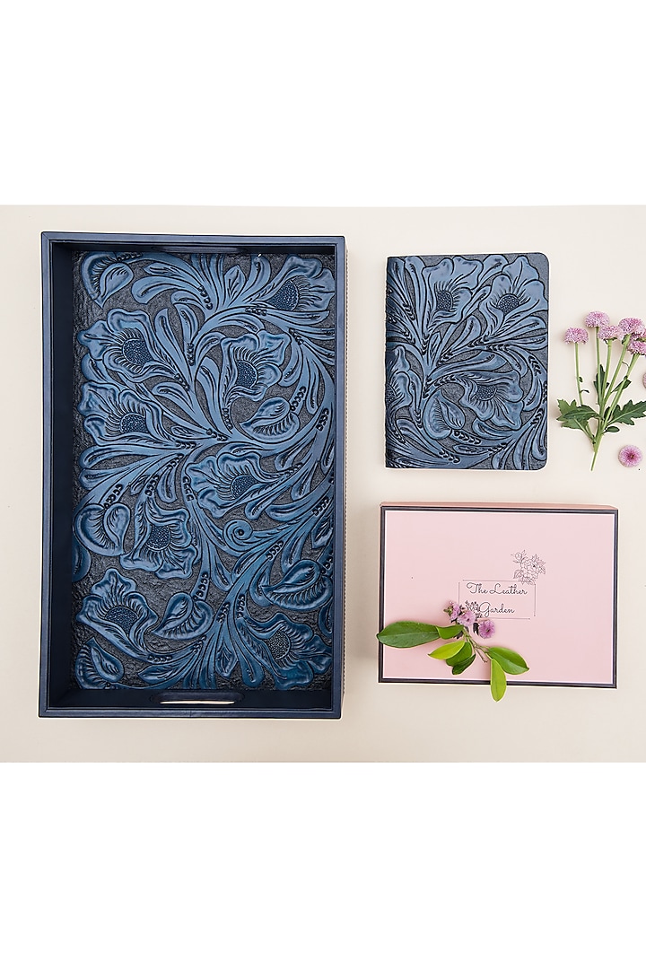 Indigo Leather Handcrafted Tray by The Leather Garden Home & Living