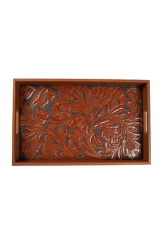 Brown Leather Handcrafted Tray by The Leather Garden Home & Living
