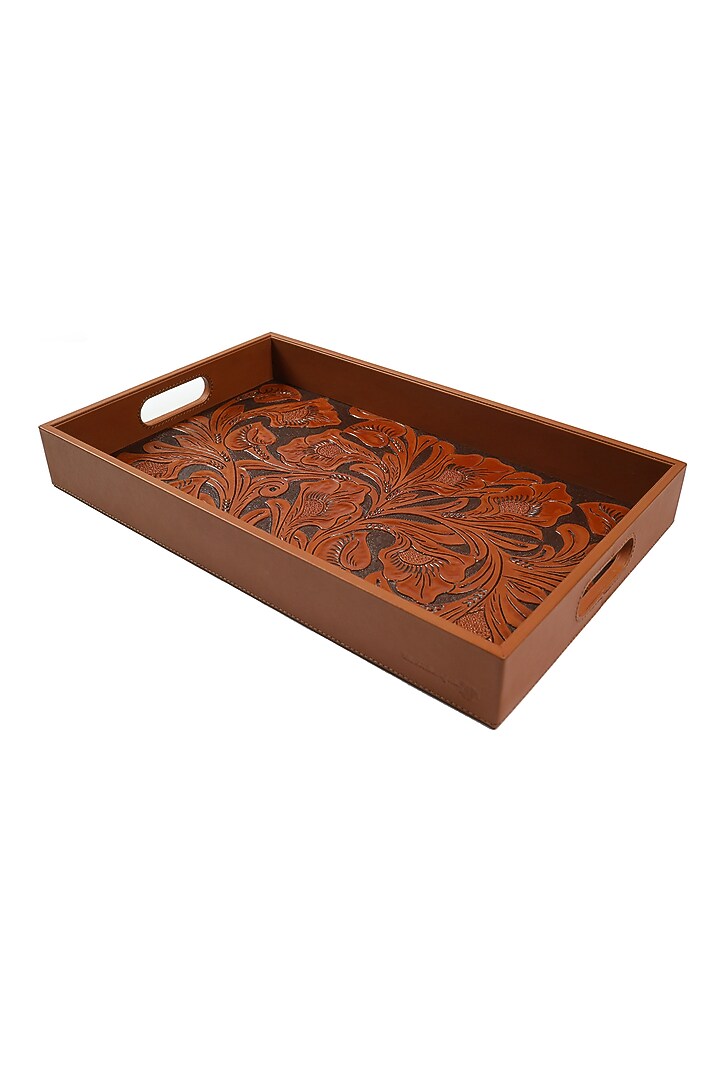 Brown Leather Handcrafted Tray by The Leather Garden Home & Living at Pernia's Pop Up Shop