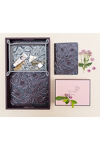Blue Leather Handcrafted Tray by The Leather Garden Home & Living