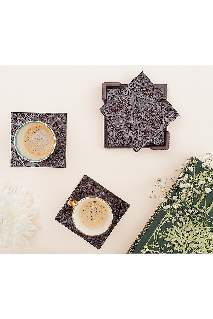 Sangria Leather Handcrafted Coaster Set by The Leather Garden Home & Living