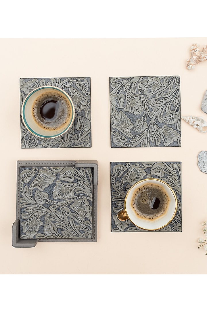 Slate Grey Leather Handcrafted Coaster Set by The Leather Garden Home & Living at Pernia's Pop Up Shop