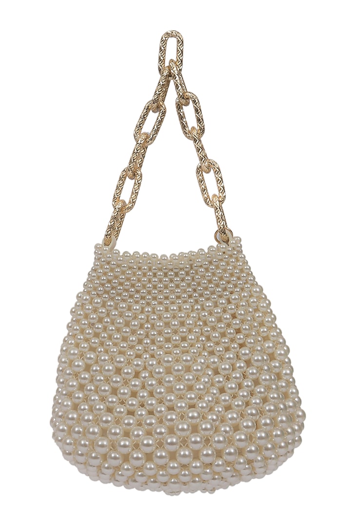 Off White Pearls Embroidered Potli Bag by The Leather Garden at Pernia's Pop Up Shop