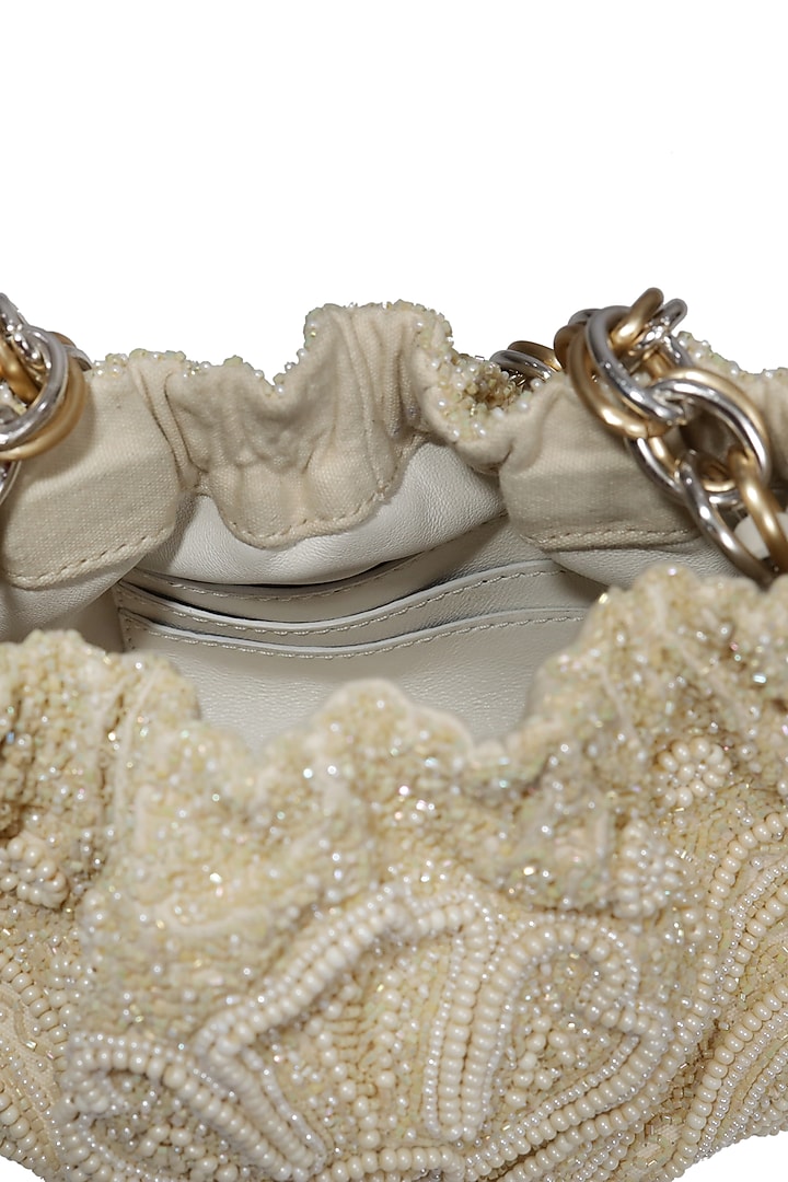 Off White Embroidered Potli Bag by The Leather Garden at Pernia's Pop Up Shop