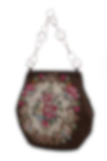 Brown Crewel Embroidered Potli Bag by The Leather Garden at Pernia's Pop Up Shop