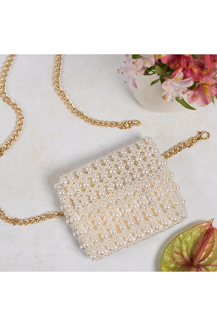 Off White Embroidered Belt Bag by The Leather Garden at Pernia's Pop Up Shop
