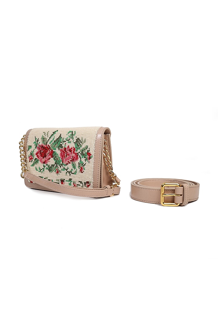 Off White Pearls Embroidered Belt Bag by The Leather Garden at Pernia's Pop Up Shop