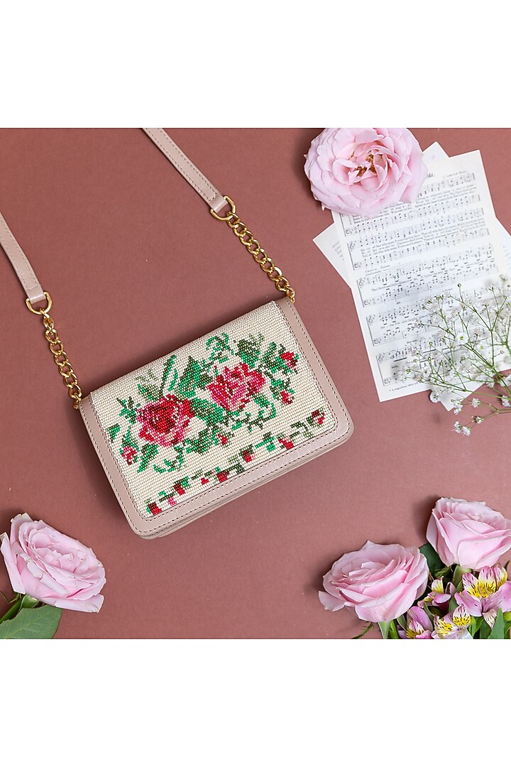 Off White Pearls Embroidered Belt Bag by The Leather Garden at Pernia's Pop Up Shop