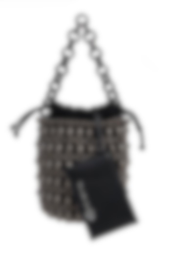 Gunmetal Embroidered Polti Bag by The Leather Garden at Pernia's Pop Up Shop