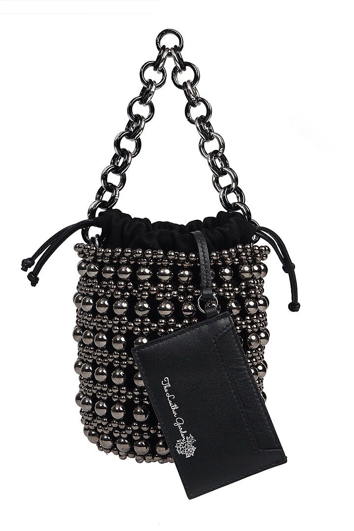 Gunmetal Embroidered Polti Bag by The Leather Garden at Pernia's Pop Up Shop