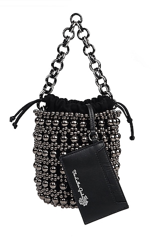 Gunmetal Embroidered Polti Bag by The Leather Garden