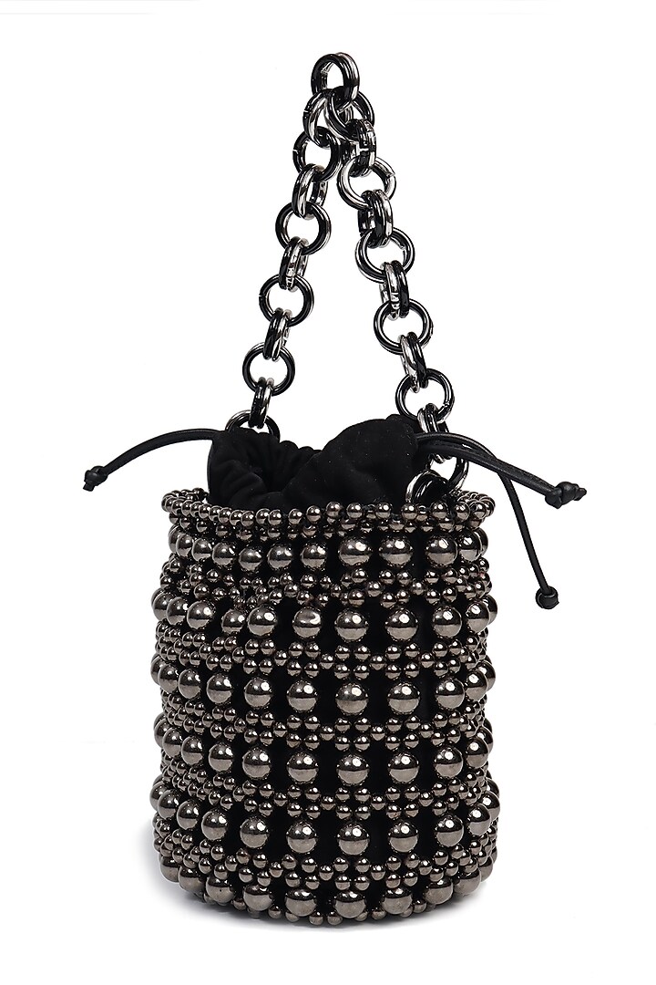 Gunmetal Embroidered Polti Bag by The Leather Garden at Pernia's Pop Up Shop