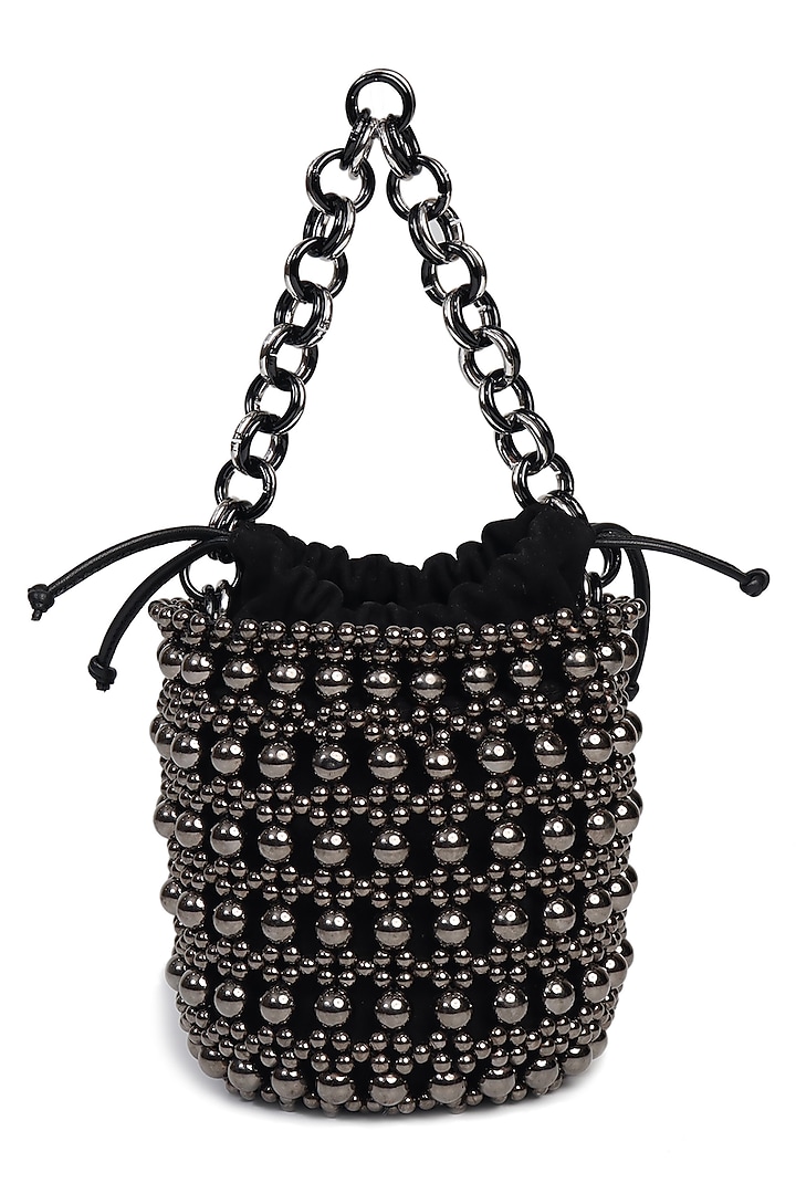 Gunmetal Embroidered Polti Bag by The Leather Garden at Pernia's Pop Up Shop