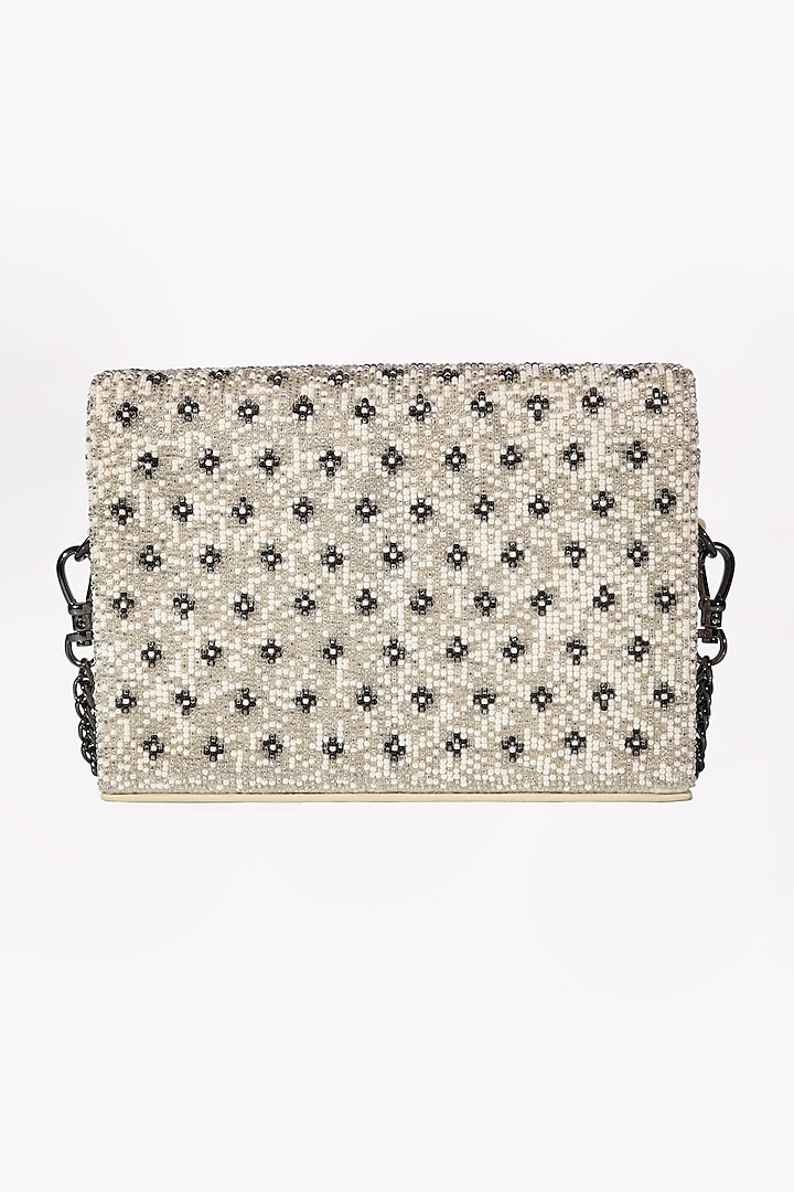 White Floral Hand Embellished Mini Box Bag by The Leather Garden at Pernia's Pop Up Shop