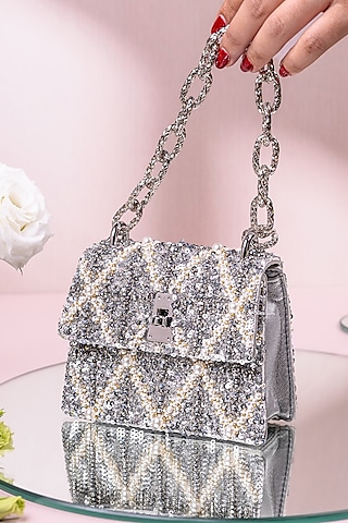 Silver Embellished Mini Bag by The Leather Garden
