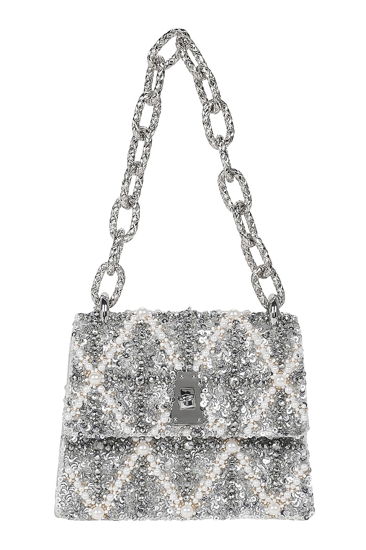 Silver Embellished Mini Bag by The Leather Garden at Pernia's Pop Up Shop