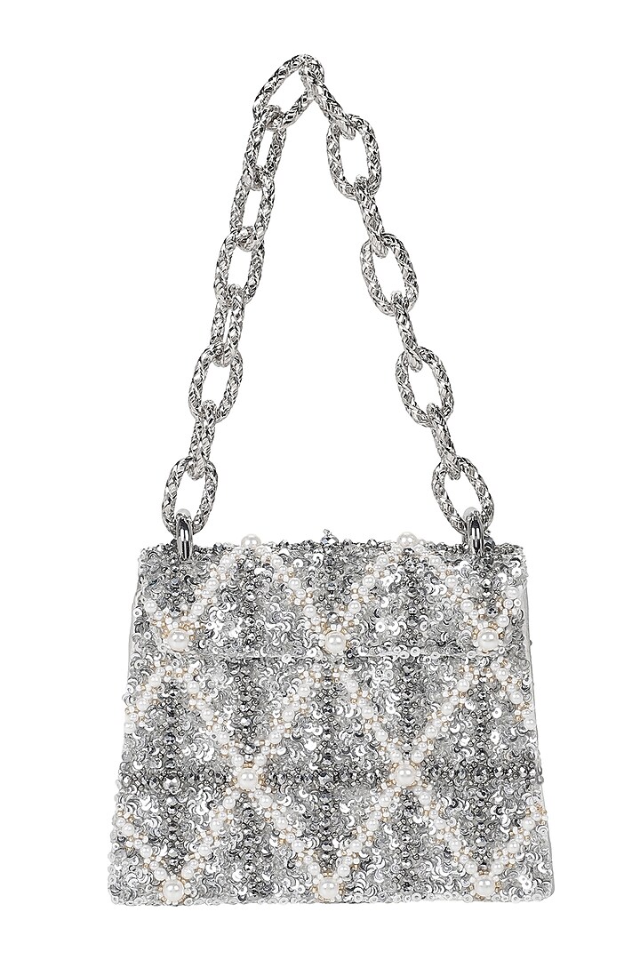 Silver Embellished Mini Bag by The Leather Garden at Pernia's Pop Up Shop