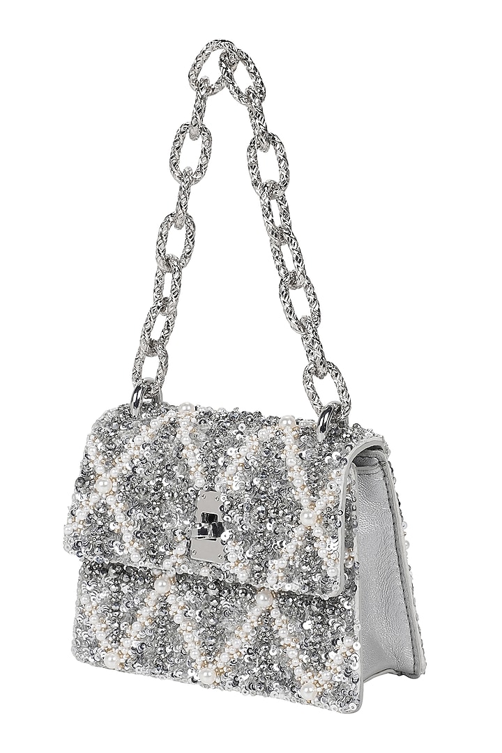 Silver Embellished Mini Bag by The Leather Garden at Pernia's Pop Up Shop
