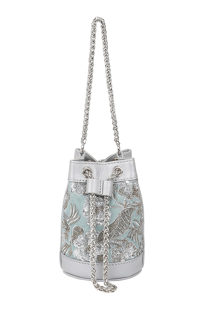 Mint Green Embellished Mini Bucket Bag by The Leather Garden at Pernia's Pop Up Shop
