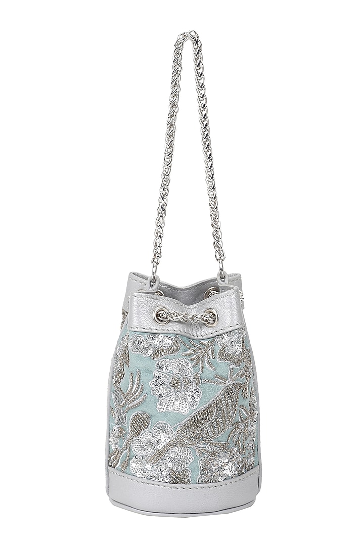 Mint Green Embellished Mini Bucket Bag by The Leather Garden at Pernia's Pop Up Shop