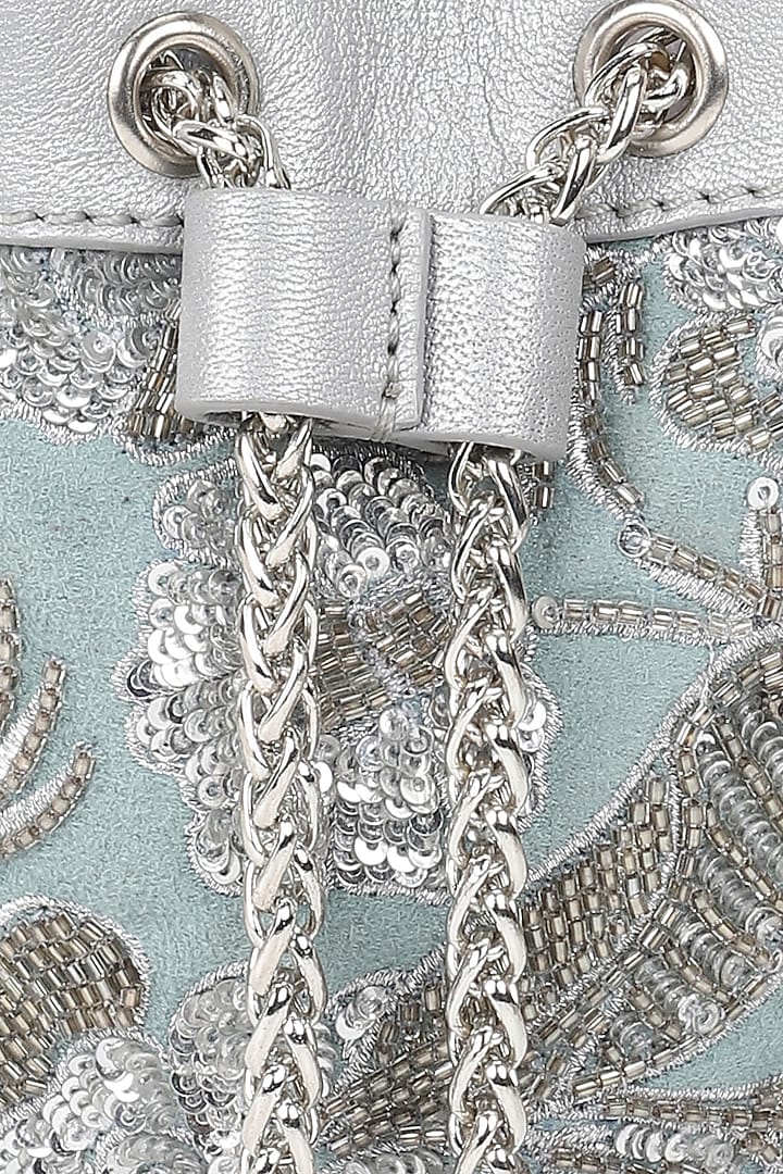 Mint Green Embellished Mini Bucket Bag by The Leather Garden at Pernia's Pop Up Shop