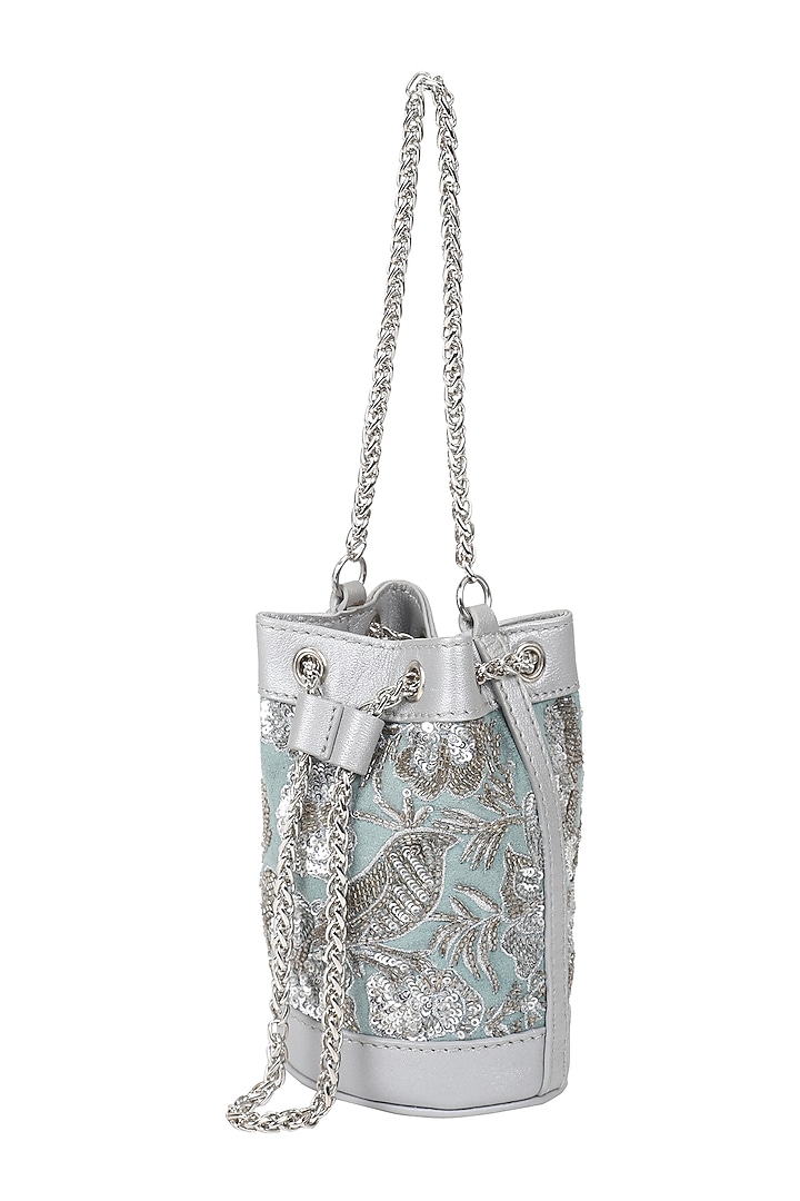 Mint Green Embellished Mini Bucket Bag by The Leather Garden at Pernia's Pop Up Shop
