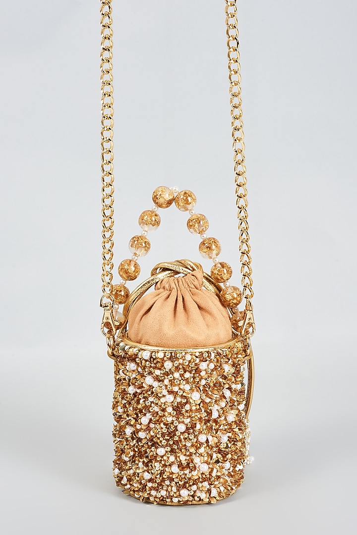 Gold Leather Embellished Potli by The Leather Garden at Pernia's Pop Up Shop