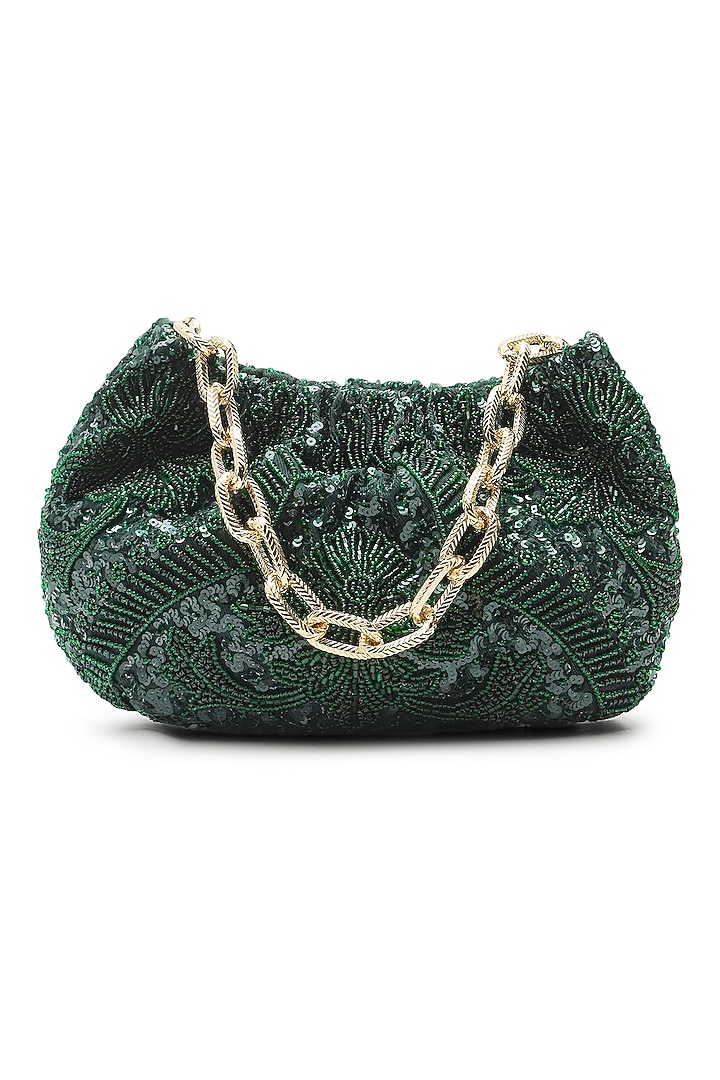 Emerald Green Cotton Embellished Handbag by The Leather Garden at Pernia's Pop Up Shop
