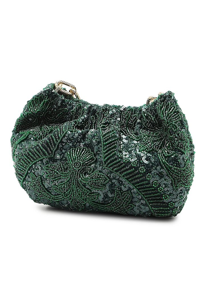 Emerald Green Cotton Embellished Handbag by The Leather Garden at Pernia's Pop Up Shop