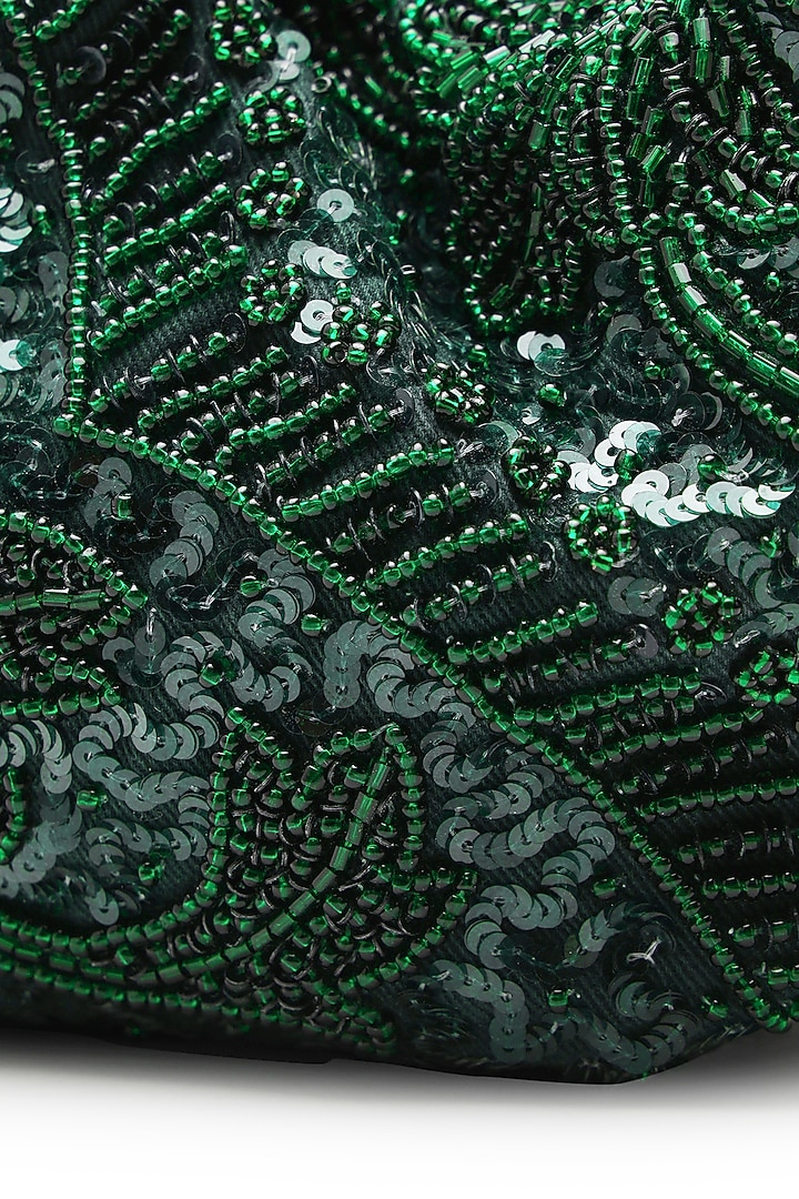 Emerald Green Cotton Embellished Handbag by The Leather Garden at Pernia's Pop Up Shop