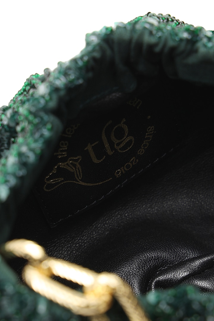 Emerald Green Cotton Embellished Handbag by The Leather Garden at Pernia's Pop Up Shop