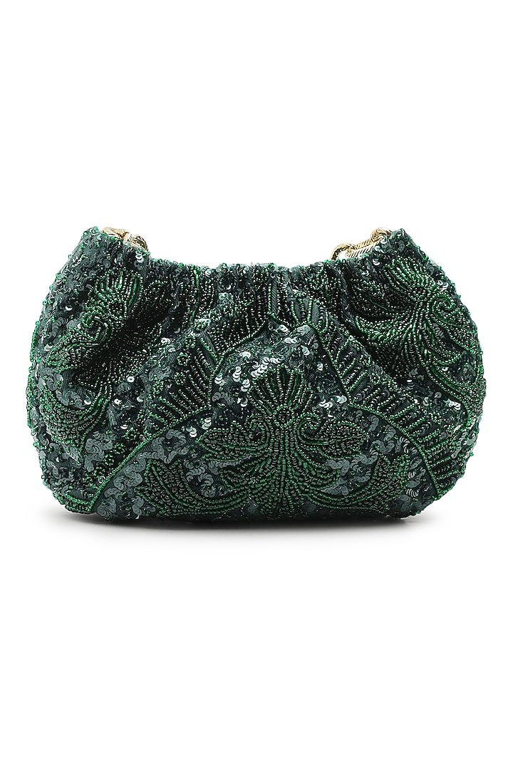 Emerald Green Cotton Embellished Handbag by The Leather Garden at Pernia's Pop Up Shop