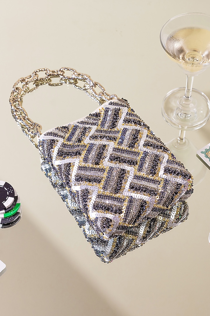 Silver Embellished Bag by The Leather Garden at Pernia's Pop Up Shop