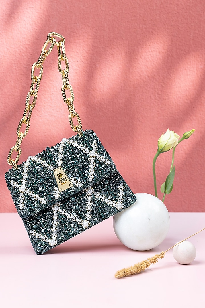 Emerald Embellished Mini Bag by The Leather Garden