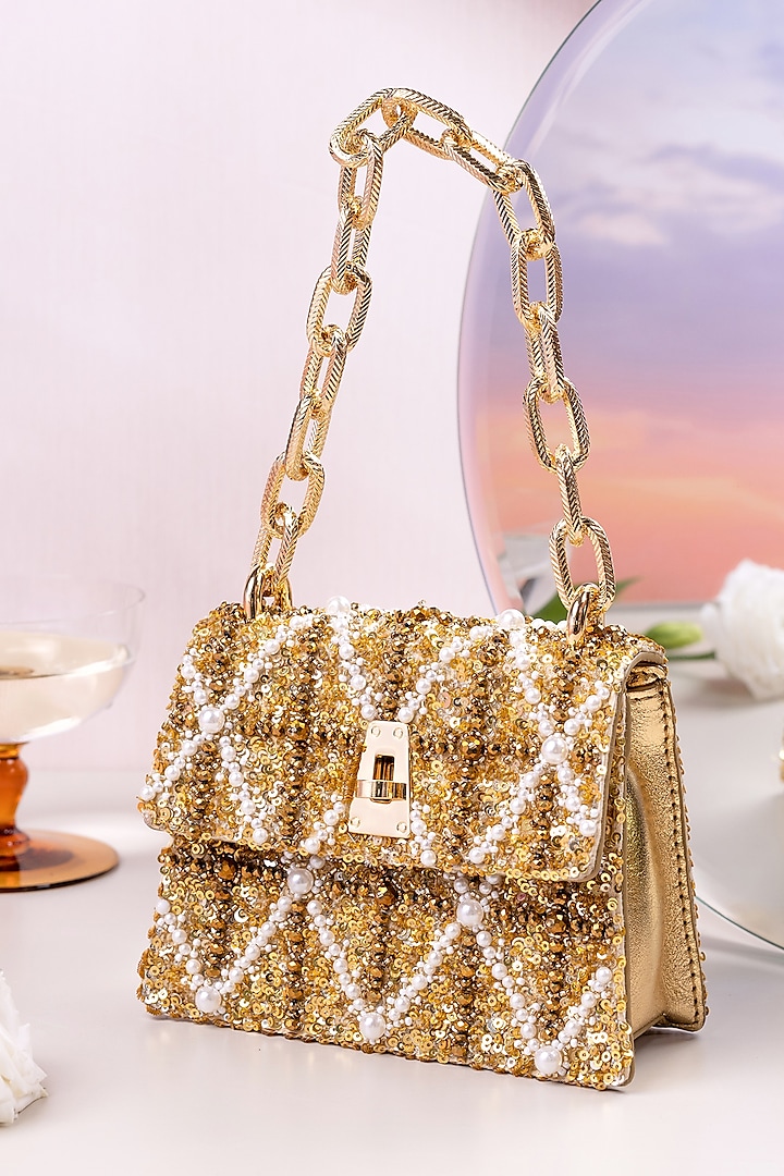 Gold Embellished Mini Bag by The Leather Garden