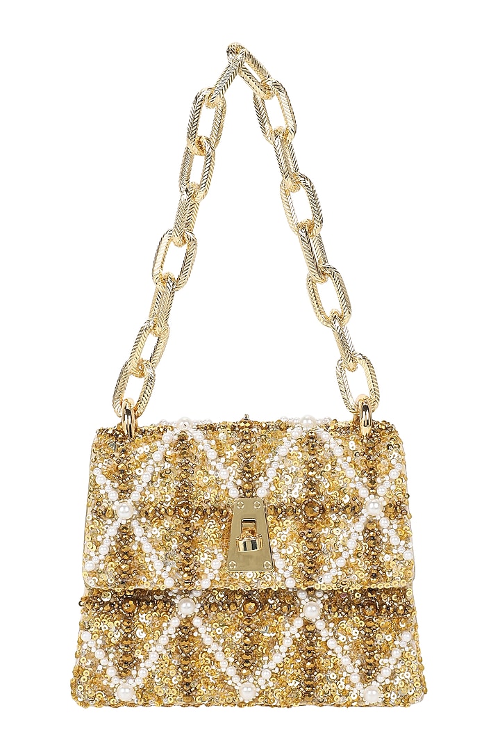 Gold Embellished Mini Bag by The Leather Garden at Pernia's Pop Up Shop